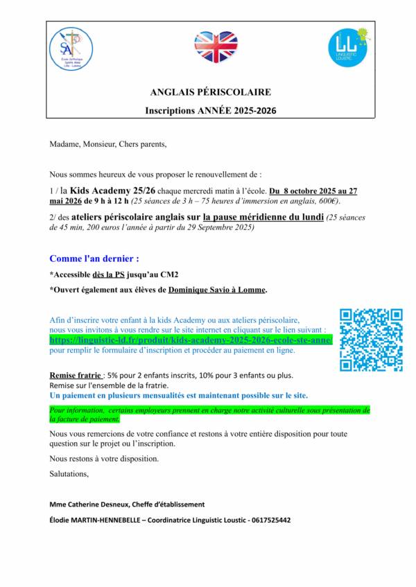 Ateliers en Anglais - 2025-2026 - École Sainte Anne, Lomme – Image 2