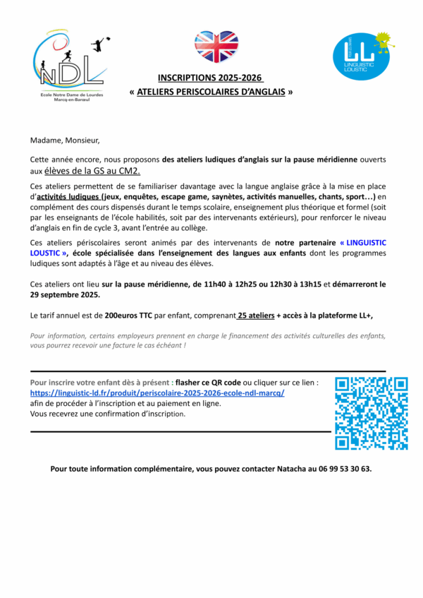Périscolaire - 2025-2026 - École Notre Dame de Lourdes, Marcq – Image 2