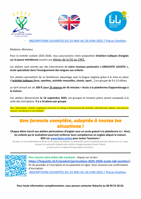 Ateliers périscolaires 2025-2026 - École Notre Dame de Lourdes, Ronchin – Image 2