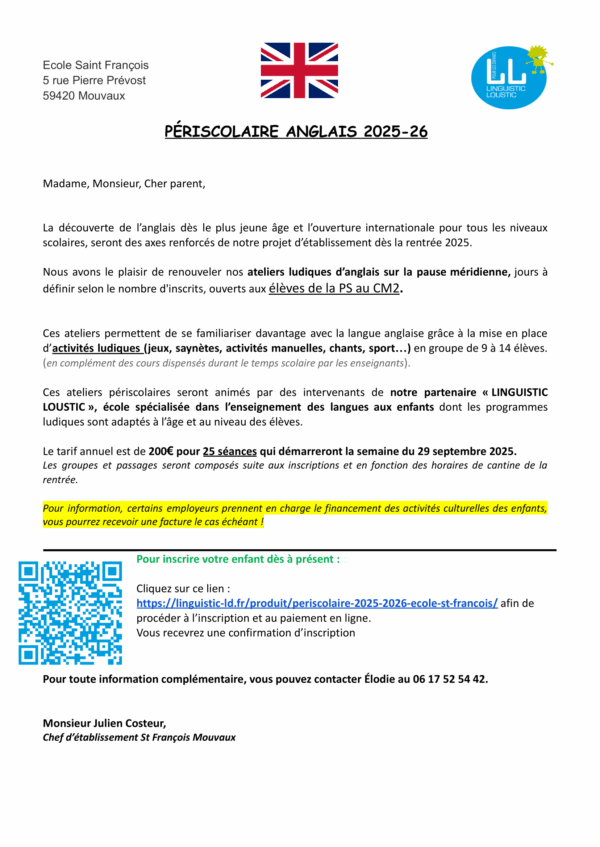 Périscolaire - 2025-2026 - École St François, Mouvaux – Image 2