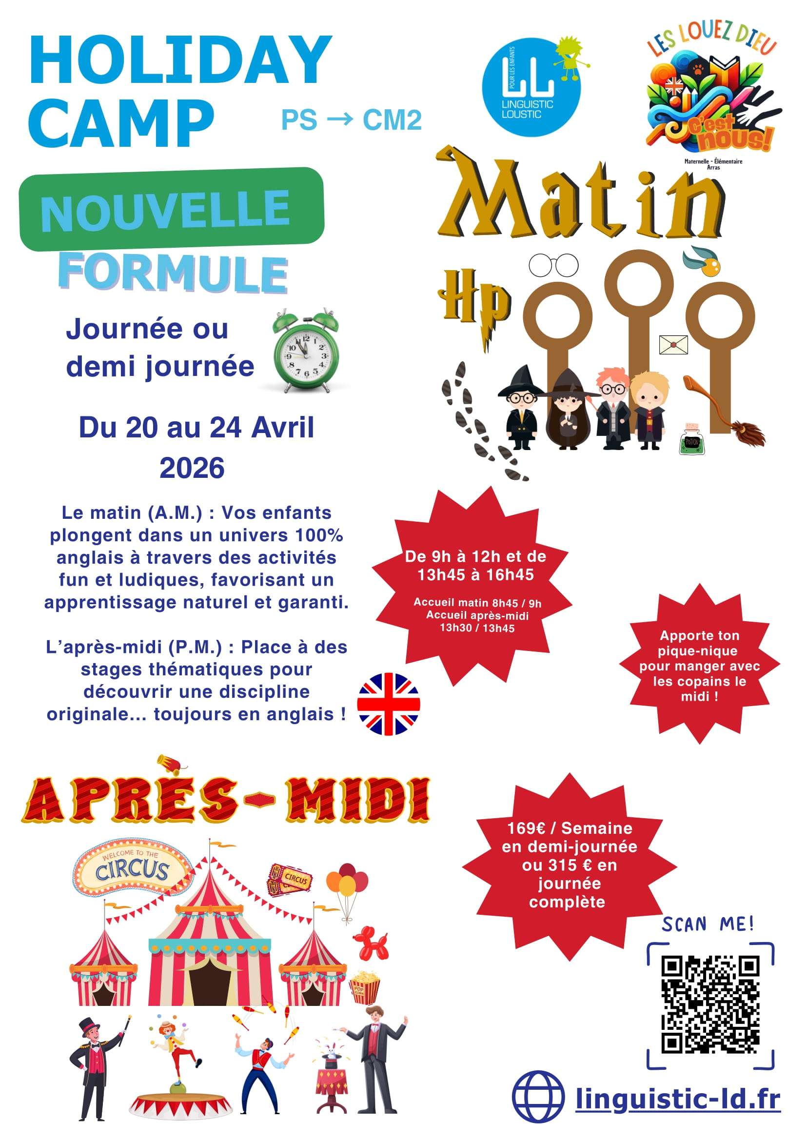 Stage(s) Anglais « Harry Potter » et/ou « Magic Circus » à l'école Les Louez Dieu, Arras - 20-24 Avril 2026