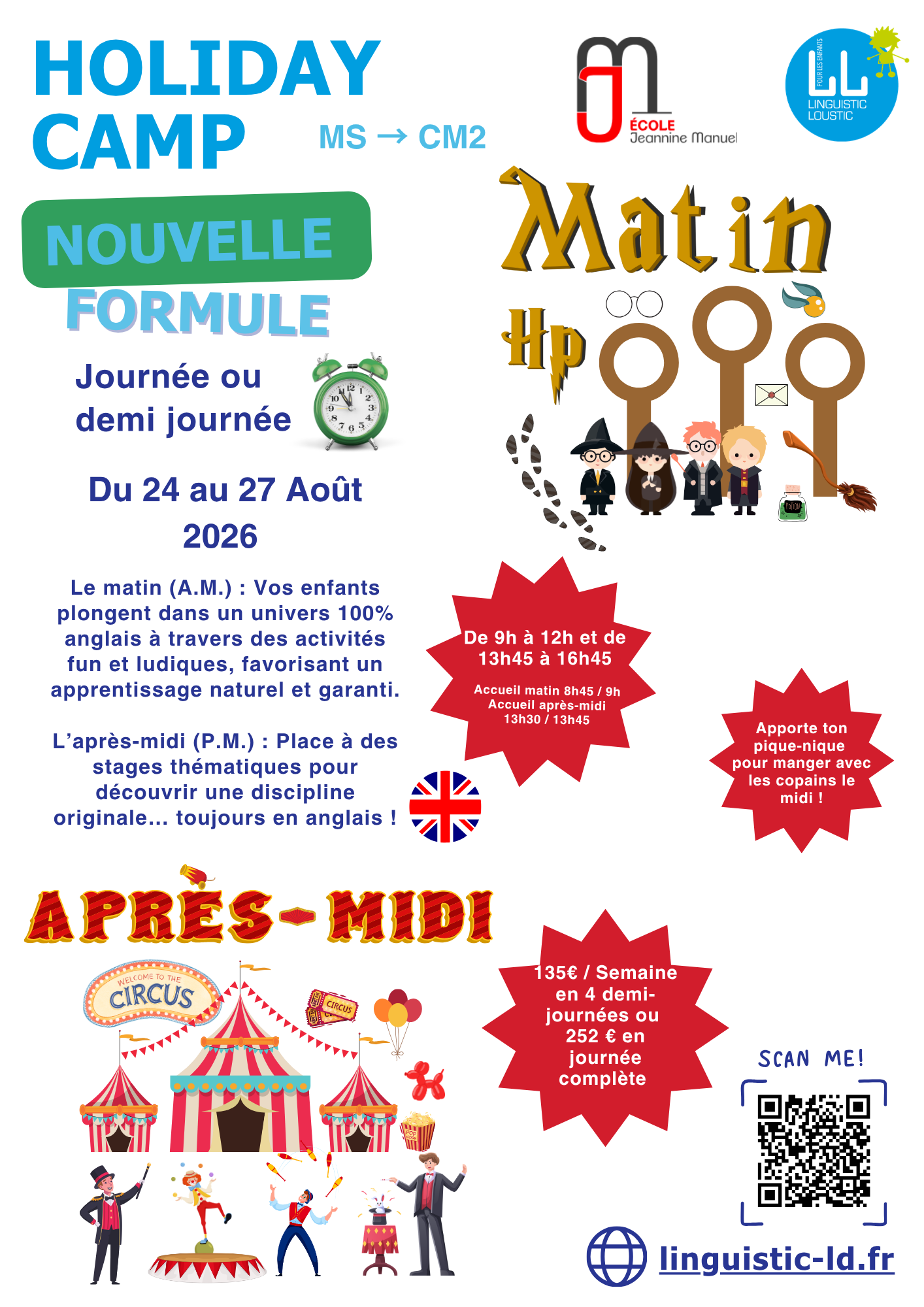 Stage(s) Anglais « Harry Potter » et/ou « Magic Circus » à EJM - 24-27 Août 2026